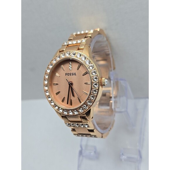 Fossil Jesse Watch Womens ES3020 34mm Rose Gold Tone Crystals New Battery - Picture 2 of 10